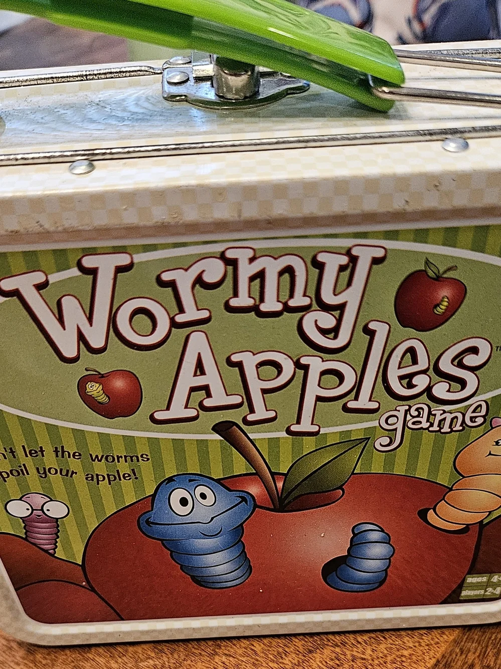 Wormy Apples Game - Green Tin Carry Case